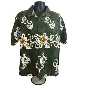 Good Vibes Men’s Green Hawaiian Print Shirt, L
